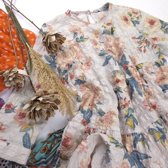 New Zara Floral Dress in Pastel Grey and Pink Sz S - Picture 3 of 14